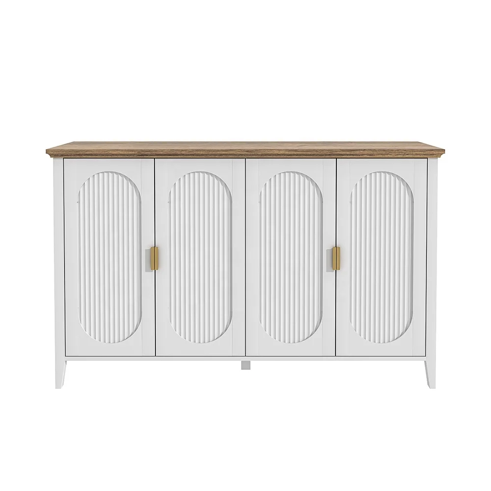 Fluted Panel Dining Living Room Coffee bar Cabinet Furniture 4 Door Wooden Kitchen Buffet Sideboard
