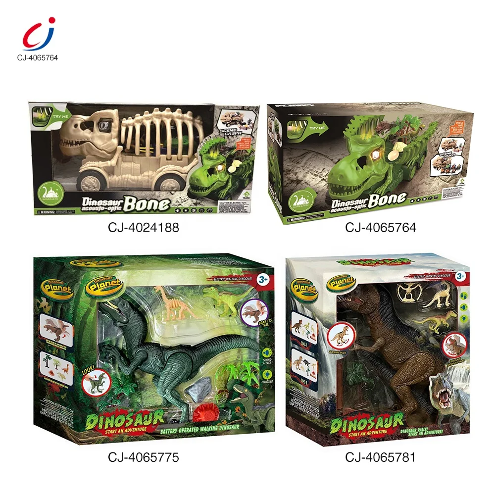 Chengji wholesale portable dinosaur inertia dino truck toy bone shape car dinosaur transport truck play set with light and sound
