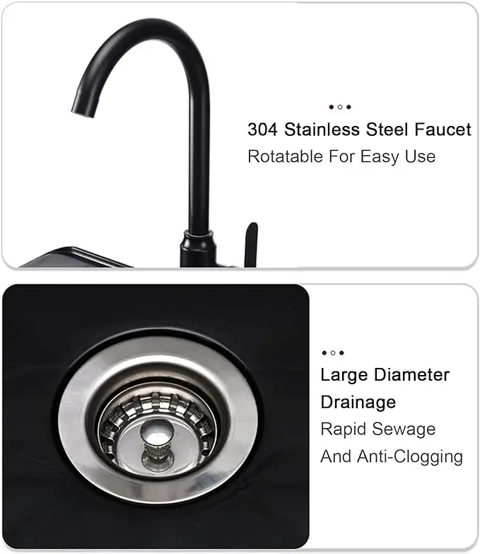 plastic  Large Capacity Single Bowl Kitchen Sink with Pulling Faucet Dish Rack & Drainer Mount for Wash Basin Use