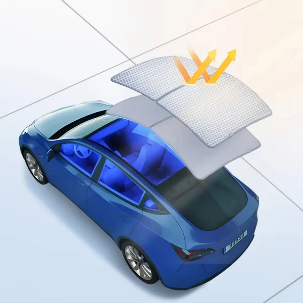 2024 Upgrade For Tesla Model Y Sunshade Roof No-Sagging No Gaps Magnetic-Mid Design Heat Insulation Foldable Glass SunShade
