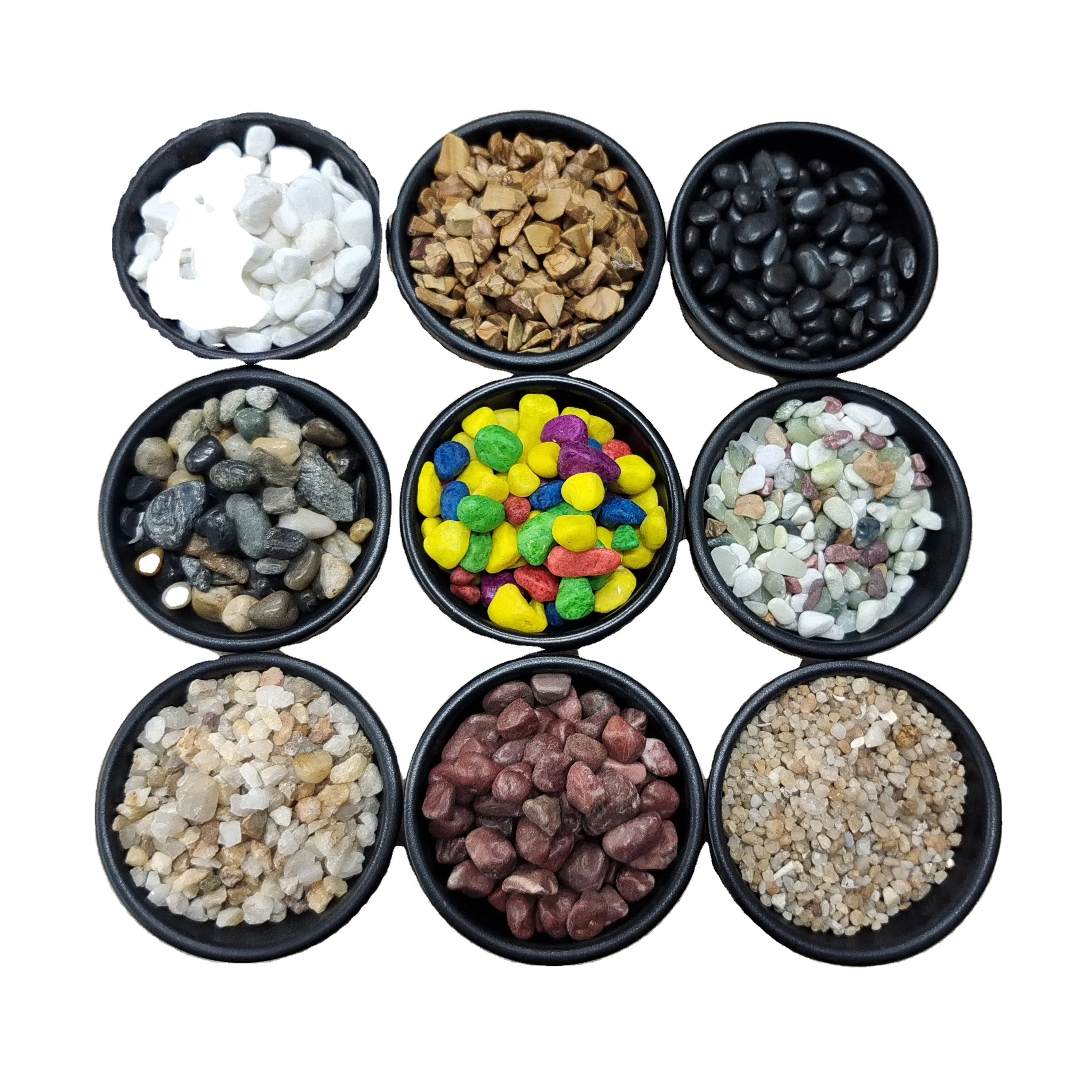 landscape natural  bulk machine made polished yellow black snow white pebbles cobbles stone for garden epoxy flooring