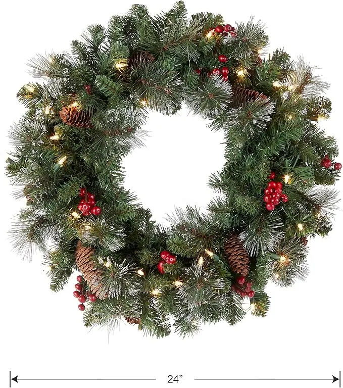 GM Pre-Lit Artificial Christmas Wreath Crestwood Spruce White Lights with Pine Cones Berry Clusters  Christmas Collection