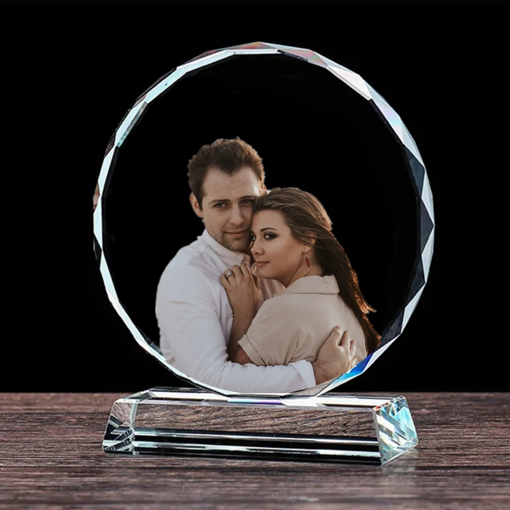Custom Round Crystal Glass Trophy Award Plaque Trophy K9 Sublimation Blank Crystal Laser Engraved 3D Photo Frame Crystal Trophy