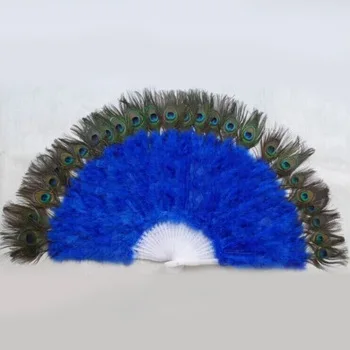 Wholesale Artificial Handmade Dancing Feather Fans Peacock Feather Hand Fan