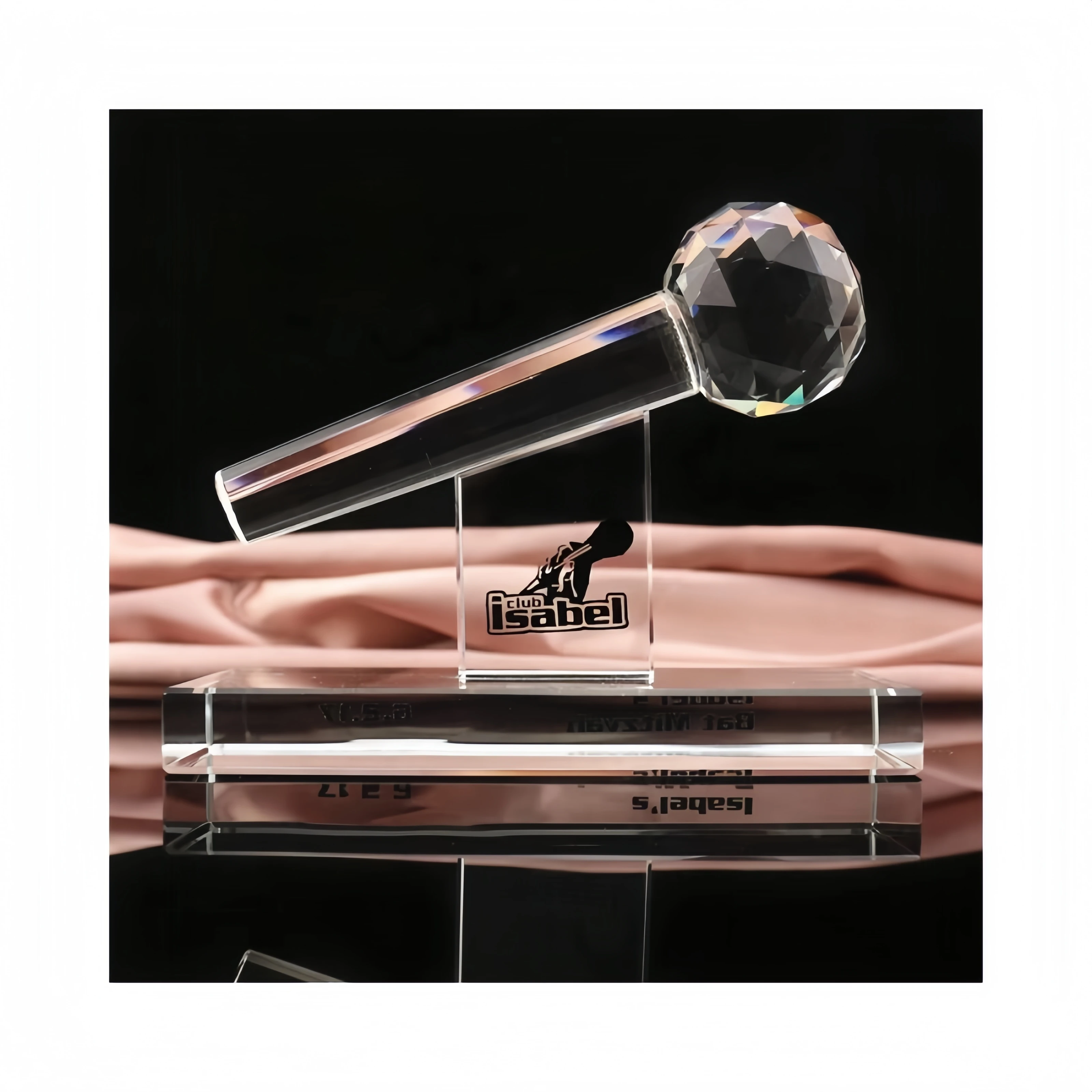 K9 crystal material trophy award factory professional custom logo crystal microphone trophy award plaque crystal