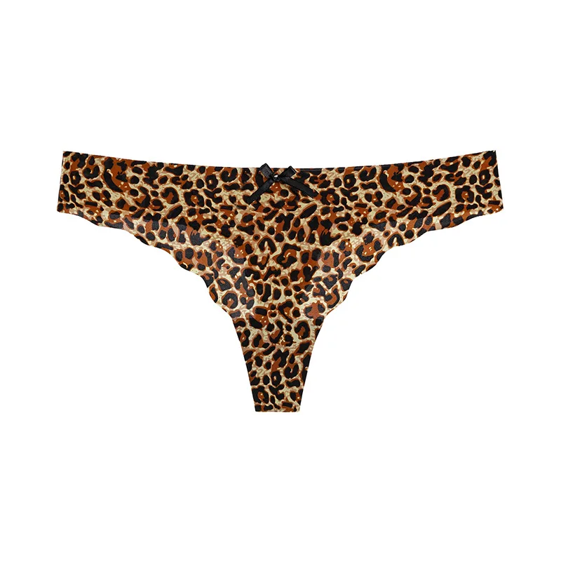 new ladies solid traceless leopard ice silk breathable briefs g-string female low-wast thin sports underwear