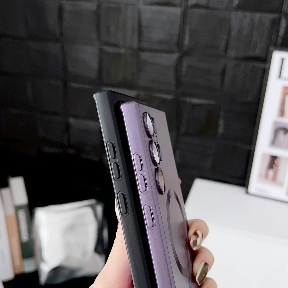 For Samsung S24 Ultra dust net Magsafe phone case metal paint Galaxy S22 Ultra wireless magnetic suction case S23 Plus.