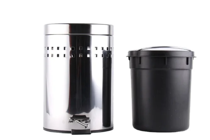 Galvanized Steel 5L Pedal Bin With Holes Design Round Shape Trash Can