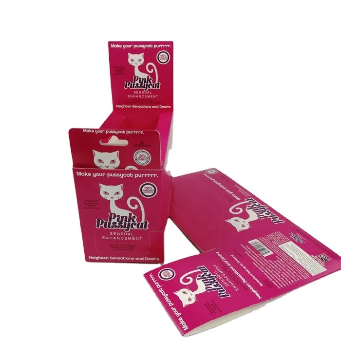 UV printed  Pink pussycat paper cards for sexy tablet for women/ male enhancement pill packaging Rhino 69 725K 3D cards box