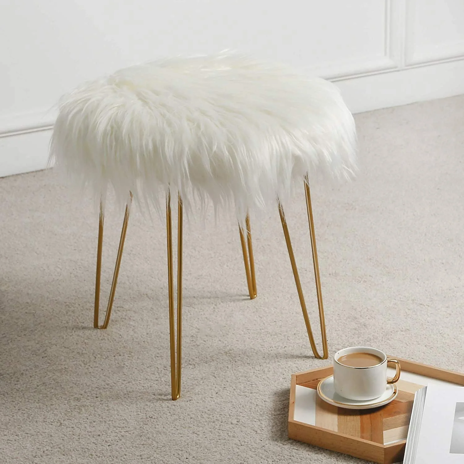 Лидер продаж, скандинавский роскошный мягкий табурет для ног с золотыми дужками, пушистый оттоманка