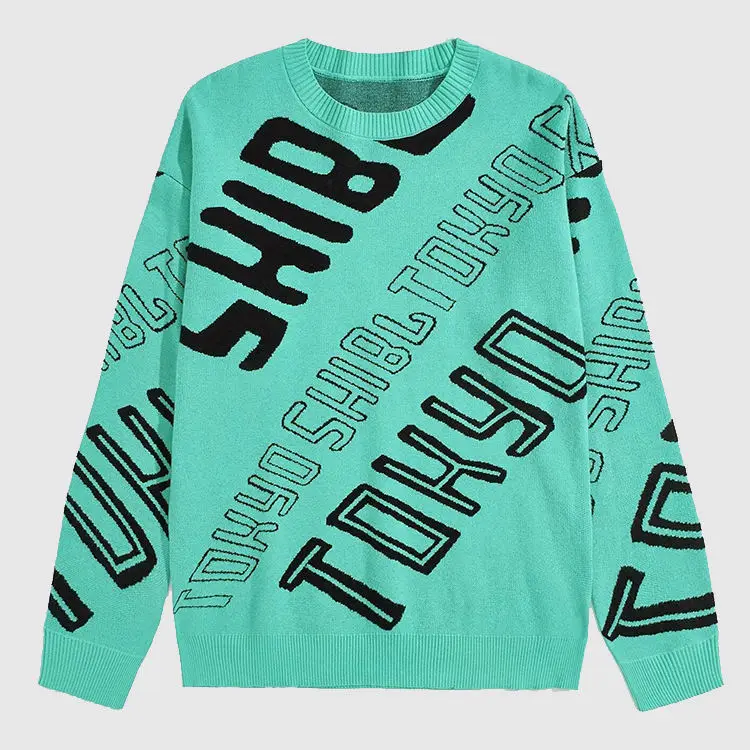 Shinesia 2022 Wholesale Winter Custom Sweater Alphabet Jacquard Knit Pullover Jumper Cotton Crew Neck Sweater Men