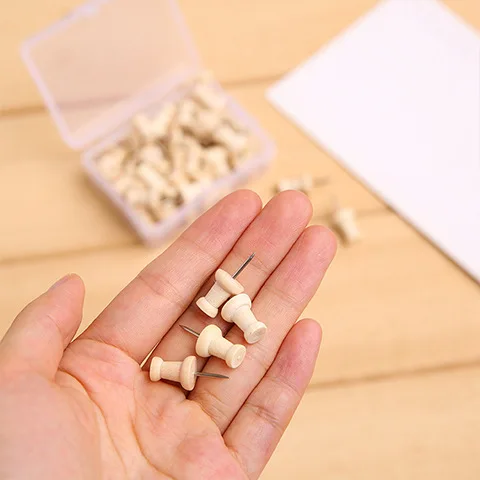 Wood Thumb Tacks - Standard Push Pins Wooden Push Pins  for Wall Hanging Bulletin Boards, Cork Boards, Foam Boards,