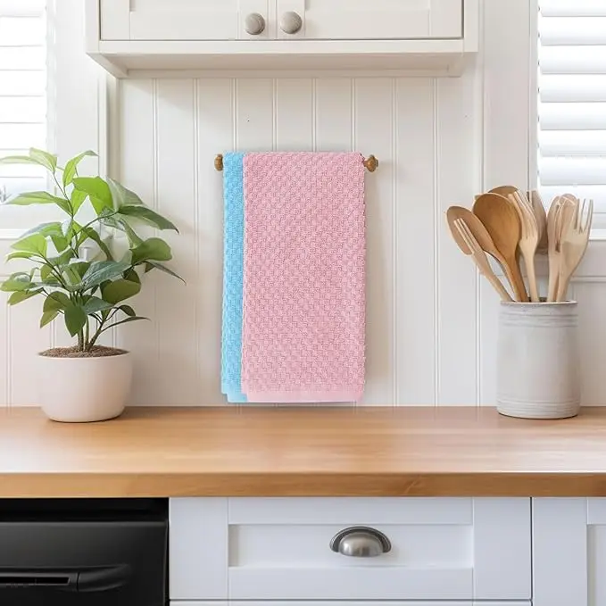 Kitchen Towel Set of 12 Terry Towels 100% Cotton Waffle Dish Towel Set Soft Absorbent Quick Dry Low Lint Cleaning Cloth