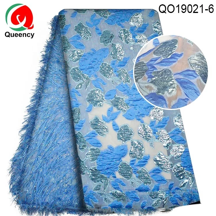Queency green and white brocade-organza Africa Jarkard Organza lace fabric for wedding fashion dress