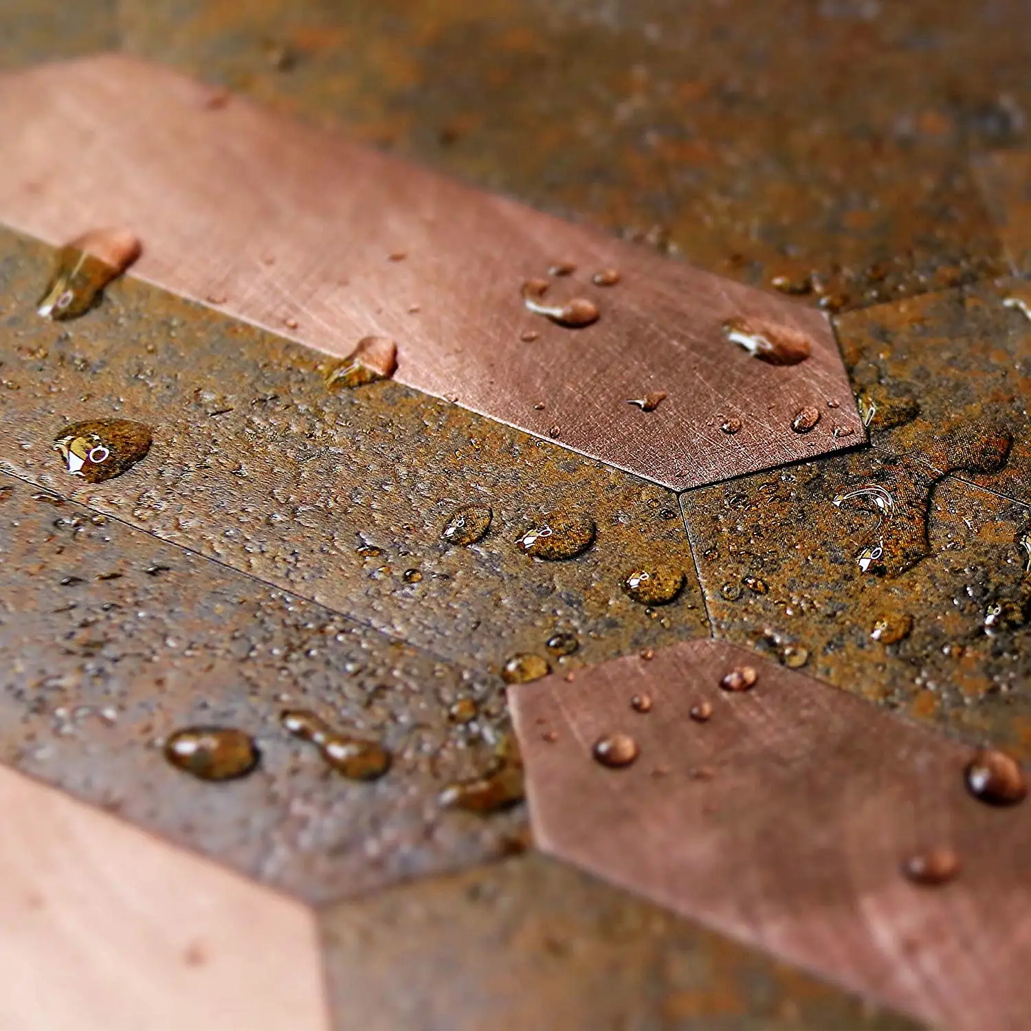 Brush Steel Effect Waterproof Peel and Stick Mosaic Wall Tile Sticker Backsplash Stick On Metal Tiles in Rose Gold