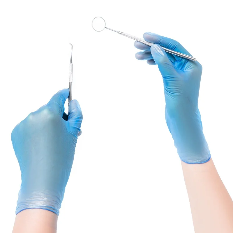 Anti Chemical PVC Gloves Latex Free Medical Dental Examination Touch Screen Disposable Powder Free Blue Vinyl Gloves for Doctor