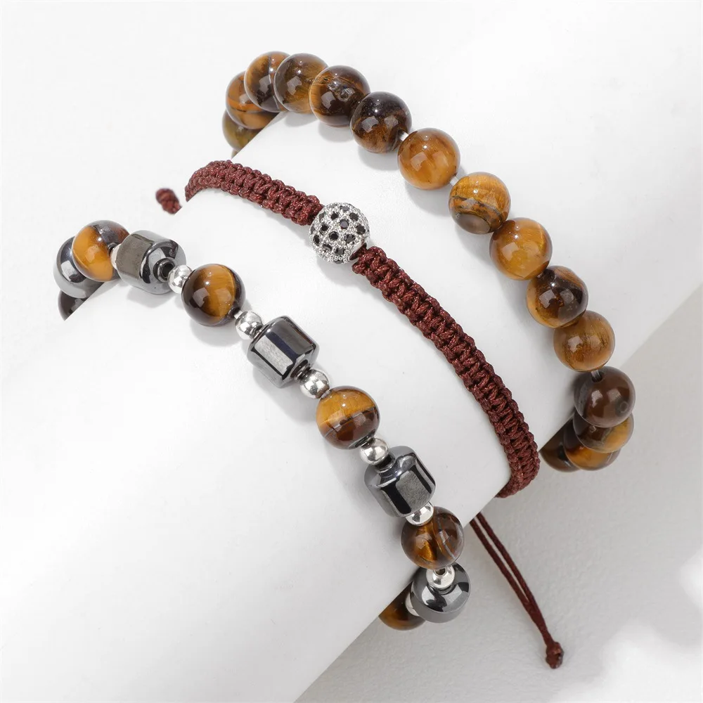 3pcs/set Hematite Stone Barbell Elastic Bracelet Charm Natural Stone Bracelet for Women Men