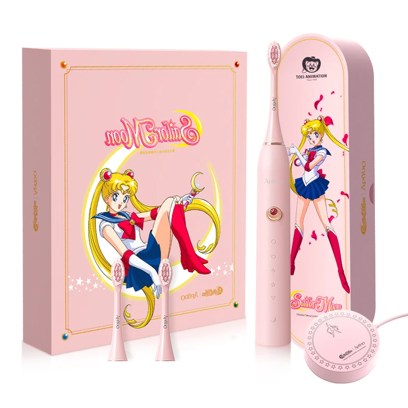 Sailor moon & Apiyoo  Dupont Brush Heads & Travel Case 5 Modes Rechargeable Whitening electric Toothbrush