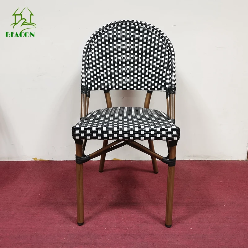 Commercial outdoor chair plastic rattan aluminum chair stackable structure outdoor ratan armless chair without arm