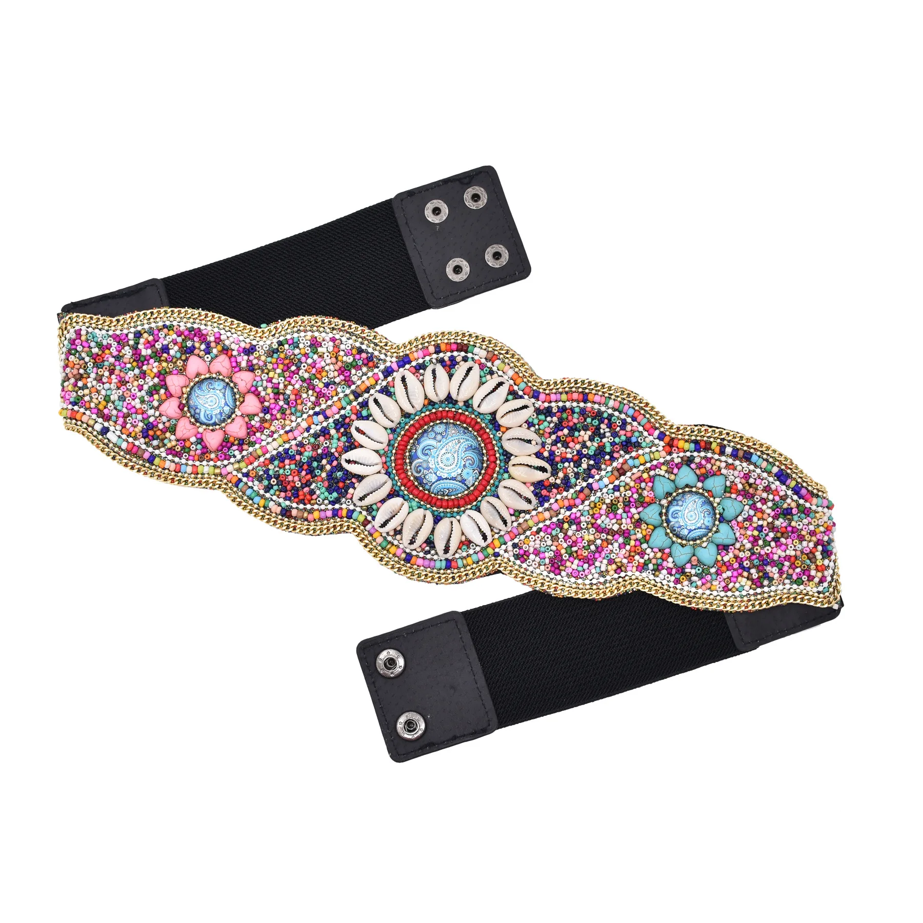 New Vintage Body Jewelry Belts Women Handmade Beaded Flower Adjustable Belt Ethnic Elastic Ladies Dress Beaded Waist Belt