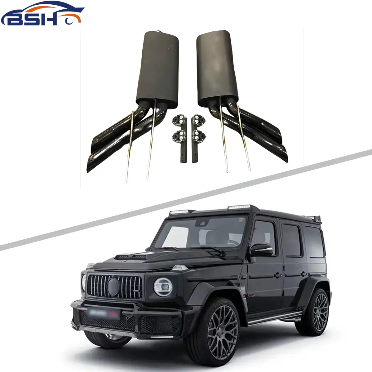 Car Rear Bumper Body Parts G BRS Style Black Stainless Steel Exhaust For BENZ W463 1990-2022