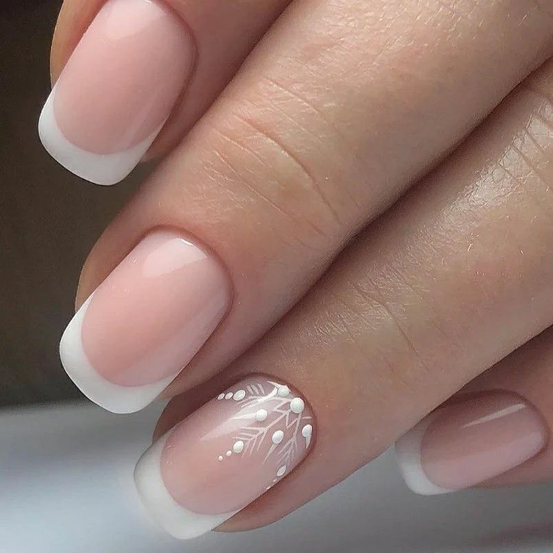 French Tips Design Waterproof Long Lasting False Nails Handmade Rhinestone Design Fake Nails Jewelry Artificial Nails