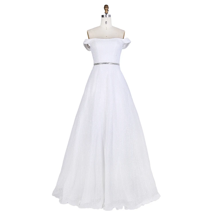 Wholesale high quality sequins off the shoulder evening prom dress for banquet