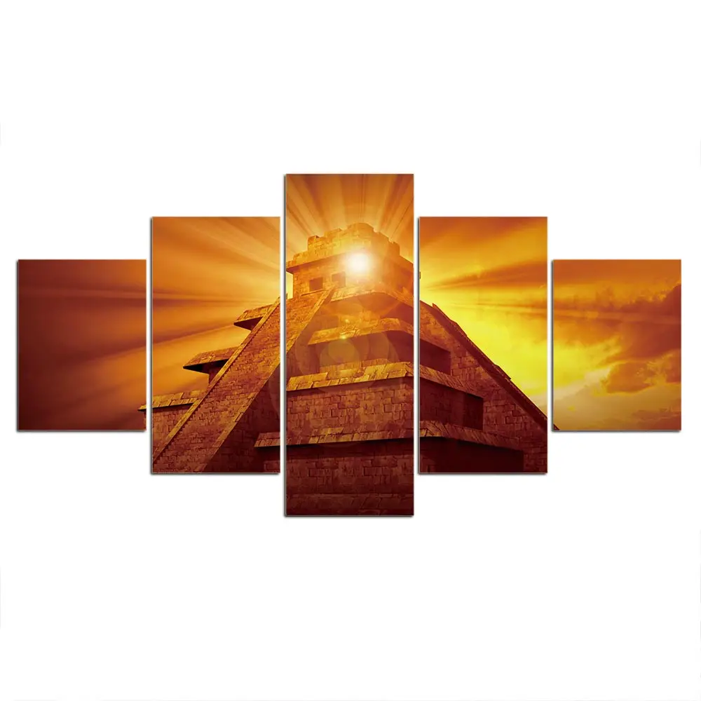 Home Decoration Wall Art Canvas Mayan Mystery Pyramid  Pictures Poster Decor 5 Piece Painting HD Printed Photo