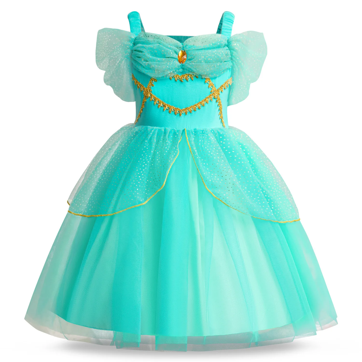 Summer new girls Cosplay cartoon princess dress show dress Aladdin Jasmine Princess  mesh slip dress