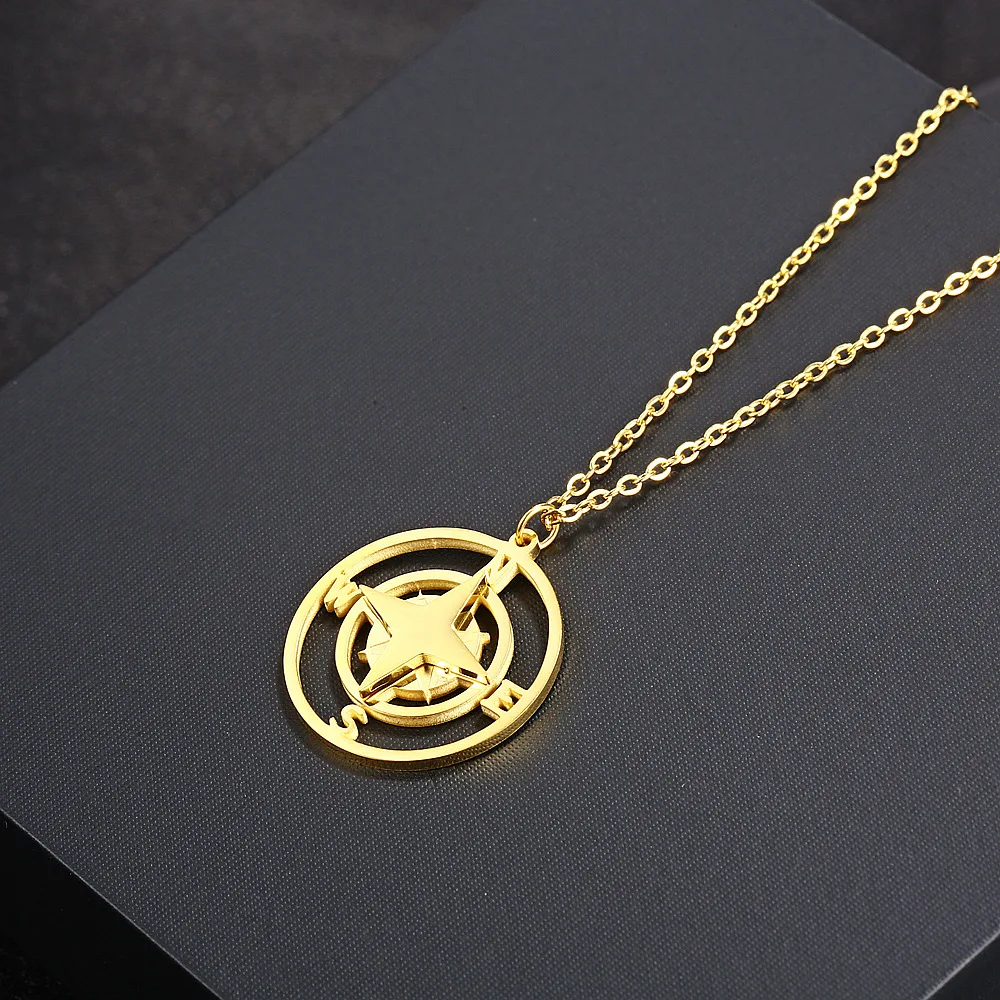 High Quality Stainless Steel Gold Plated Digital Compass Necklace Orientation Necklace For Women Men