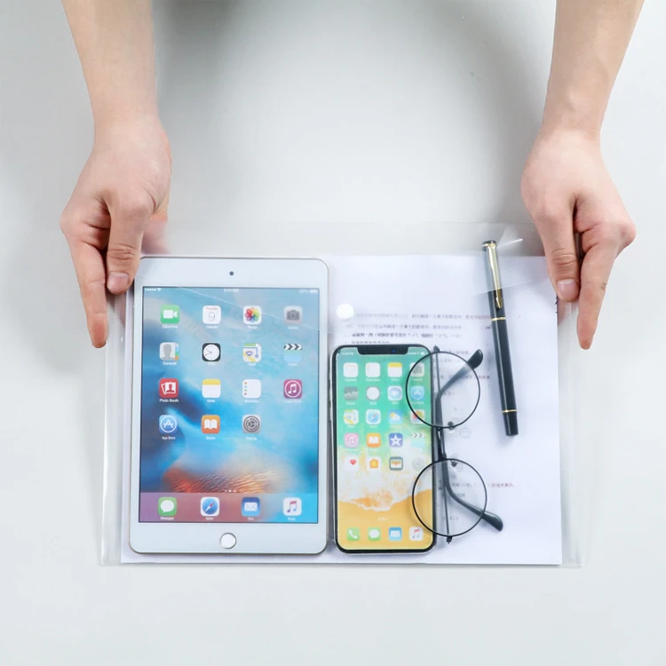 China Supplier Large Capacity A4 A5 PP Clear Filing Fill Folder Document Bag with Flap