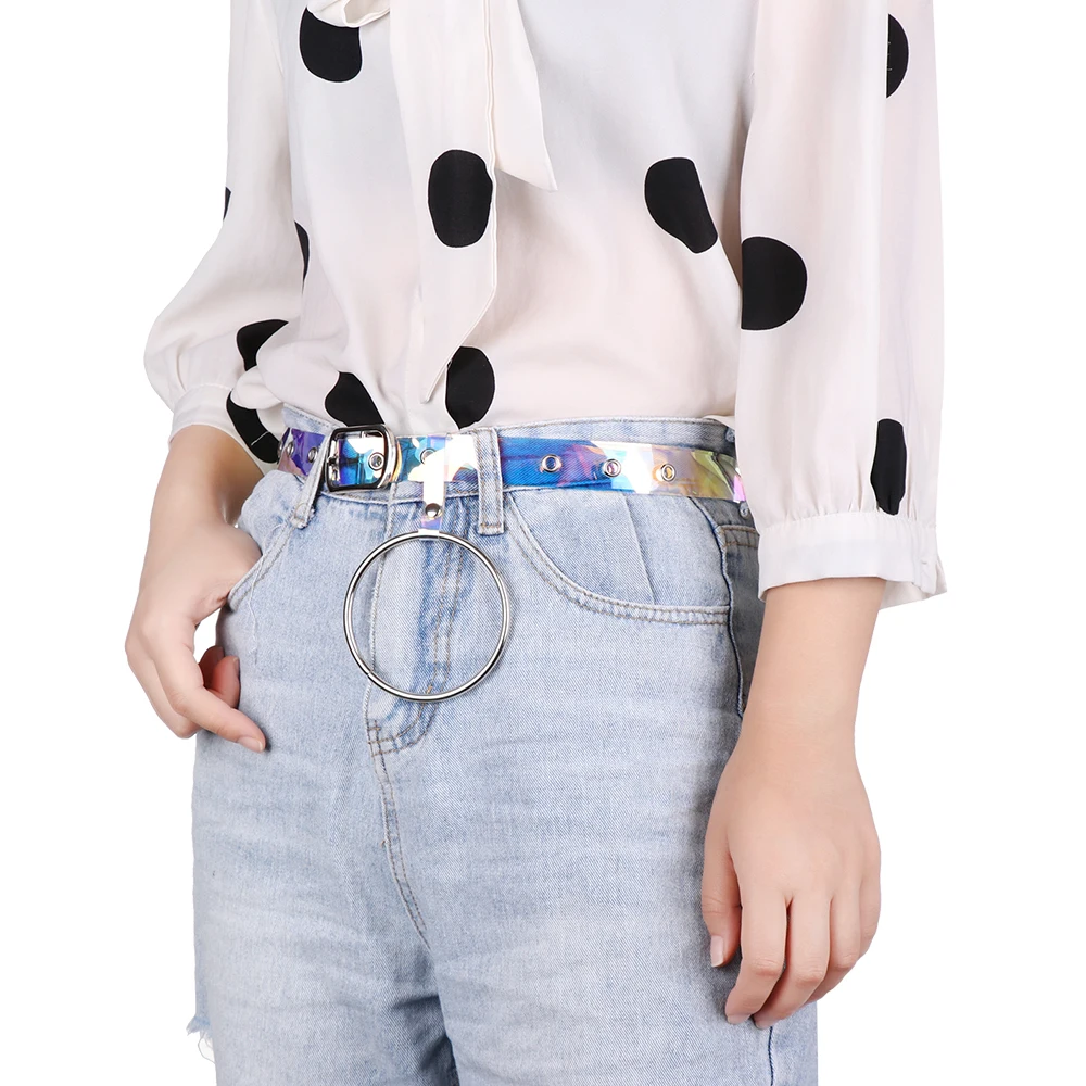 1PC NEW Transparent Women Girl Laser Rainbow Clear Pin Buckle Wide Bands Waistband Invisible Punk Waist Belt