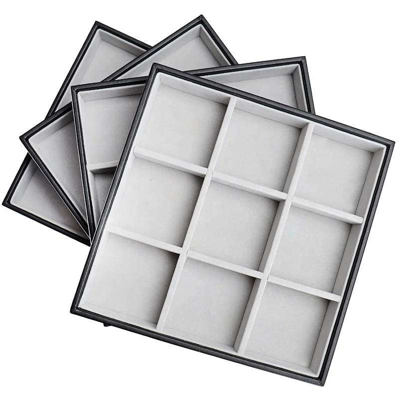 
Retail Black Leather Stackable Jewelry Packaging Tray With Lid 