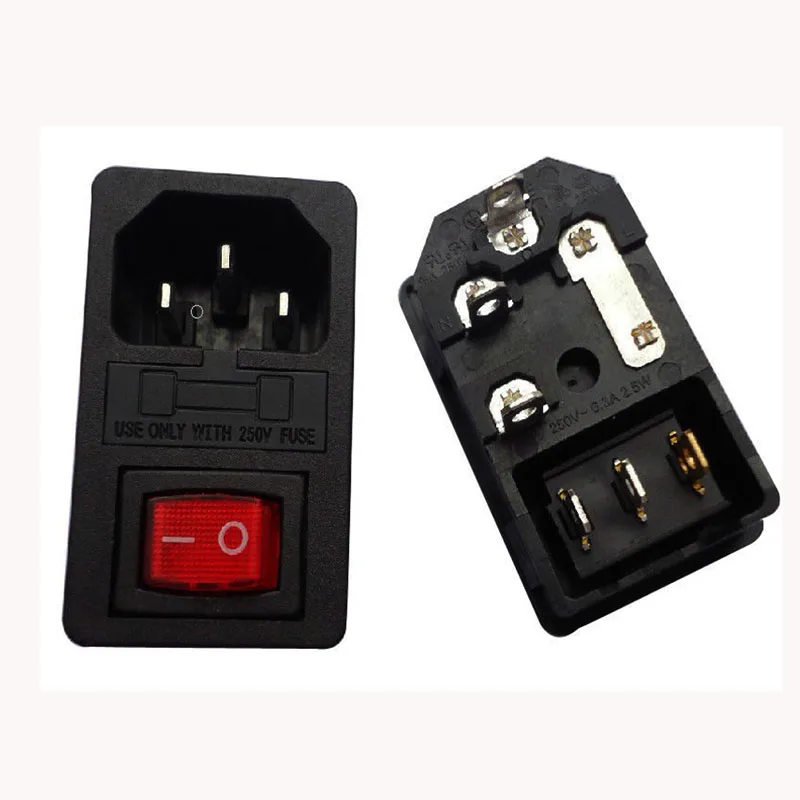 250v 15A Male 3-Pin AC Extension Socket with Fuse 4-Pin Red Light Rocker Switch Power Socket for UK US EU AU CN Standards