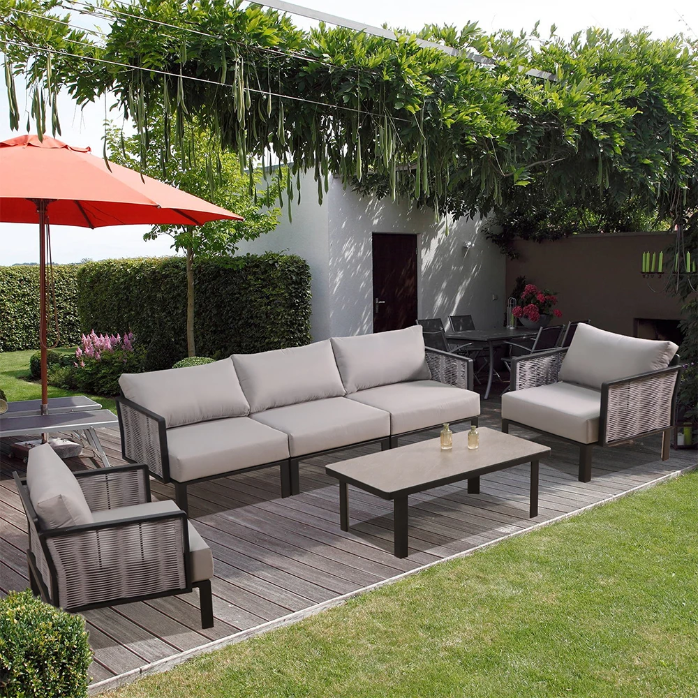 Outdoor Sofa Rope Frame Modern Sectional Sofa Couch Garden Furniture Design Disassemble Aluminum Metal Sofa Sets 2 Set Welcomed