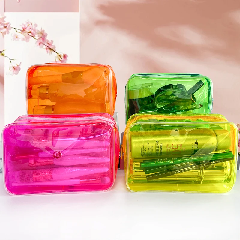 Custom Logo and Color Cosmetic Bag Large Capacity Waterproof Travel Bag with Zipper Easy Carrying PVC Makeup Bag