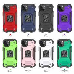 Cool solid color magnetic protective shell armor anti-fall square mobile phone case with ring for iPhone13Pro
