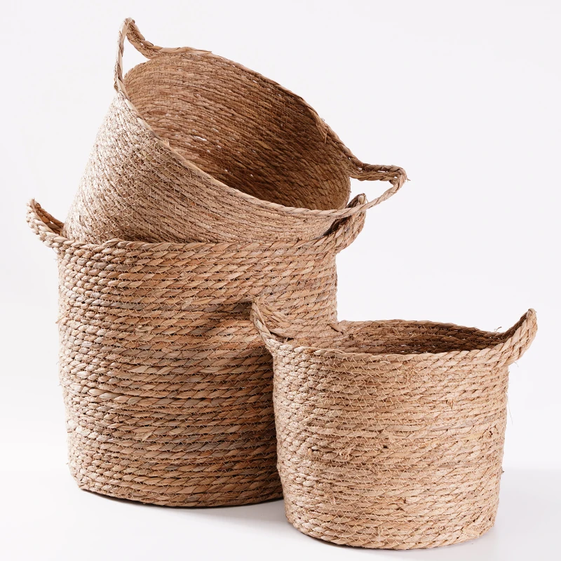 woven basket for plants Jute Spliced Seagrass Cotton Rope Plant Basket Modern Woven Storage Basket
