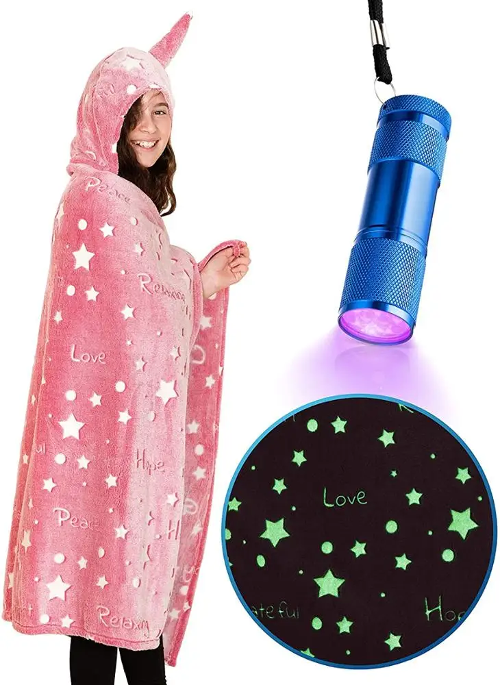 New Print Hot Sale Glow in the Dark and Mat Luminous Fleece Disposable Blanket and Rug for Kids