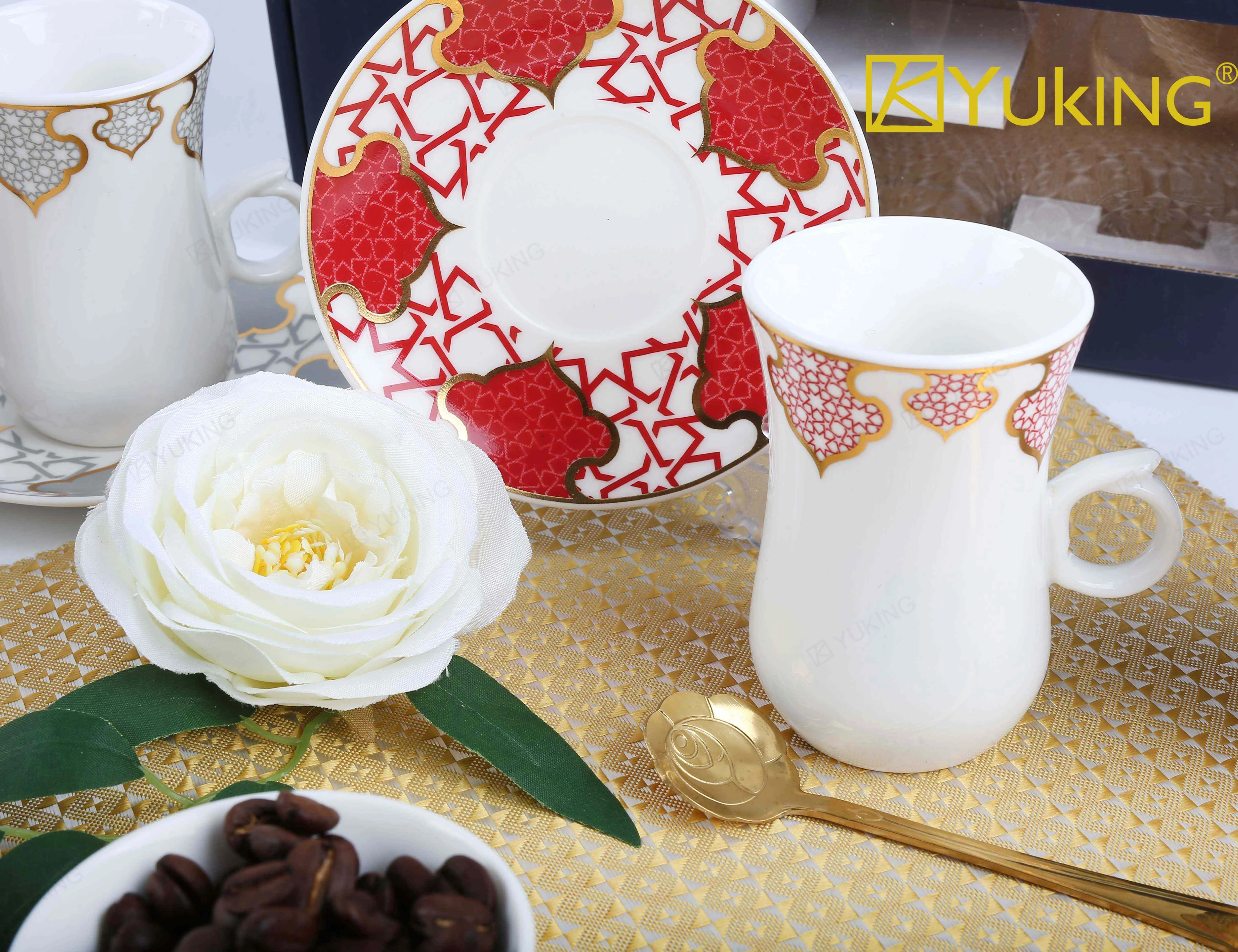 Ethiopian Teapot Kava Cup Set Arabic Turkish Tea Set Golden Ceramic Coffee Cup Dara Luxury Space Gift Cups And Saucers