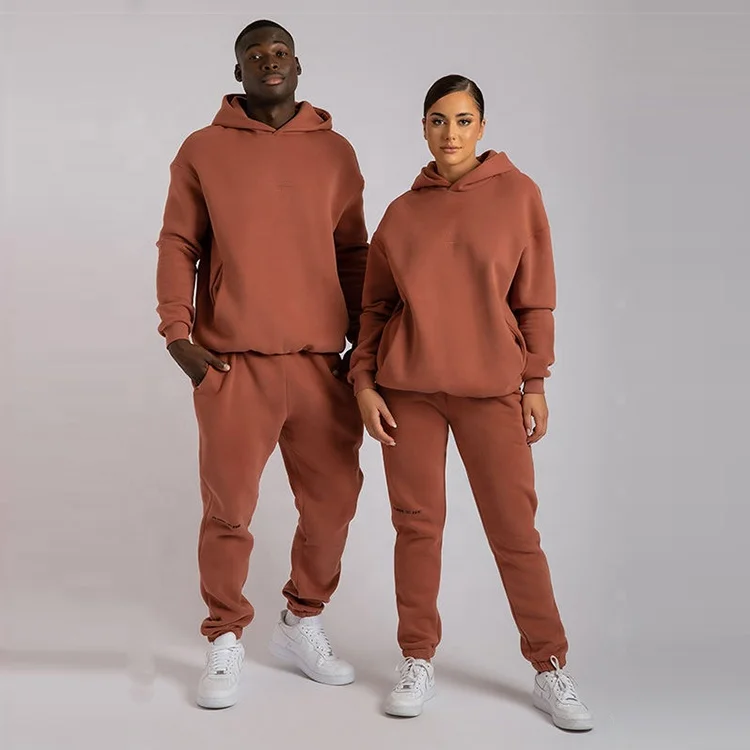 Custom Oversized Cosy Unisex Couple Sweatsuit Mens Hoodie And Joggers Suits Set Cotton Fleece Tracksuits For Men