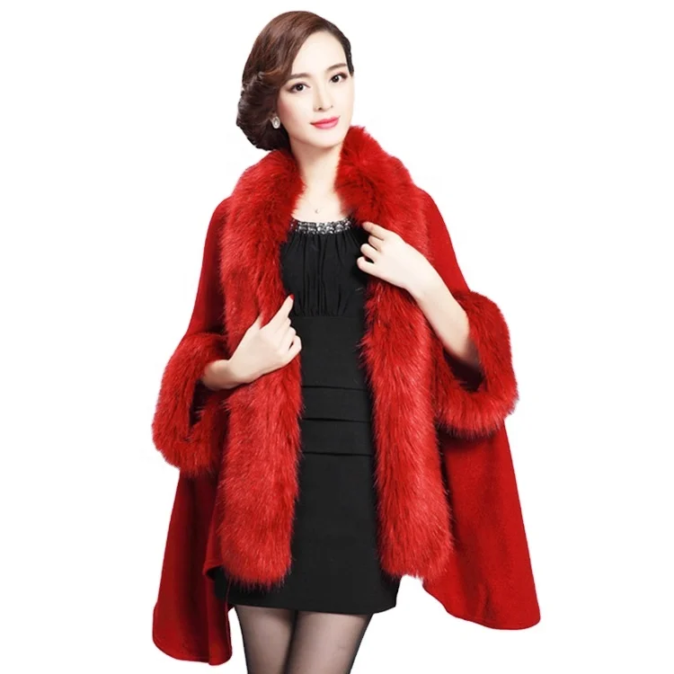 Luxurious Cape Winter Cheap Faux Fur Trimming Wholesale Fake Fur Autumn Fashion Women Poncho