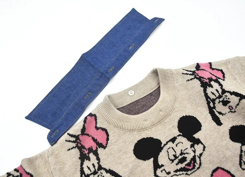 Baby cotton custom Mickey Mouse pattern knit pullover with removable denim collar