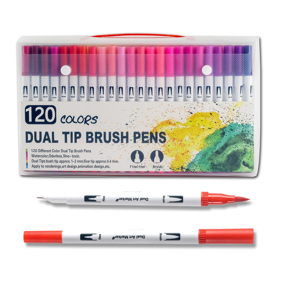 Factory  Non toxic 120 colors Dual Tip Brush art marker pens Set Watercolor Marker Water Pen marker pen set OEM ODM sketch