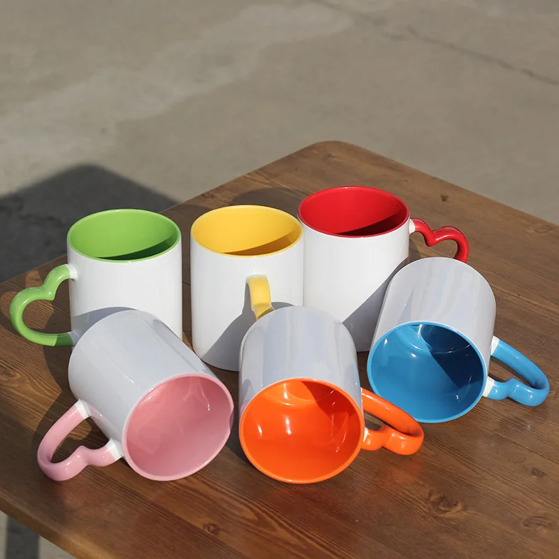 
11oz pink coffee mug blank heart handle sublimation mug 