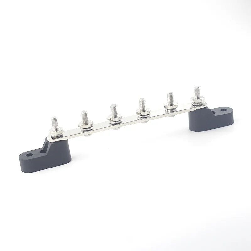 Amomd 6 Stud way 12V 100A Distribution Terminal Block Electrical Copper Tinned Bus Bar With Cover