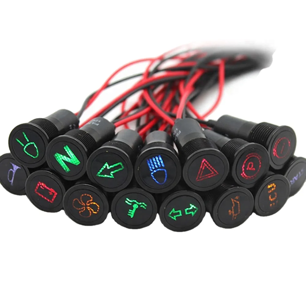 NEW 14mm 16mm 19mm waterproof IP67 12v Battery power symbol indicator light auto car warning lamp with 20cm wire