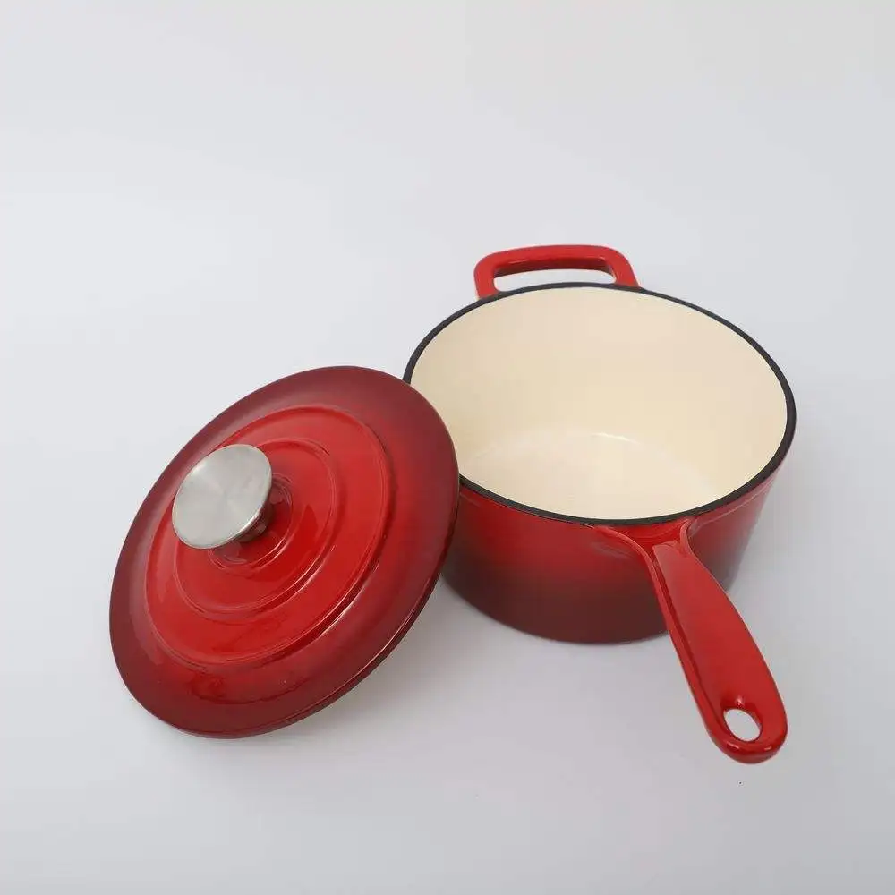 customized logo enamel cast iron sauce pan milk soup pot with handle