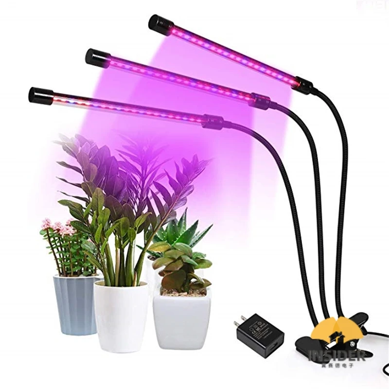 Plant Grow Light 30W Three Head Grow Lamp For Indoor Plants 60 Leds Clip On Full Spectrum Spotlight With 360 Degree Gooseneck