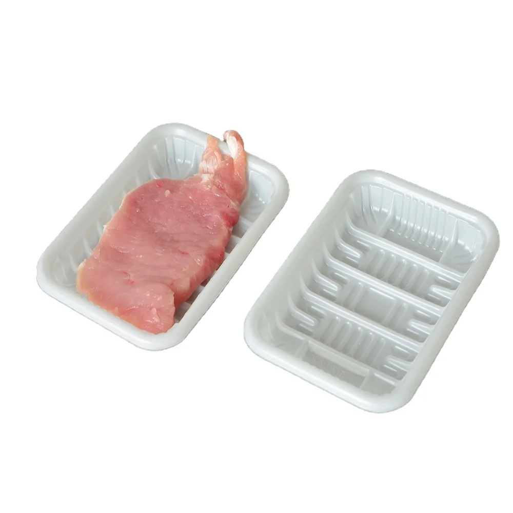 Plastic white pet large rolled edge tray for frozen chicken meat packaging